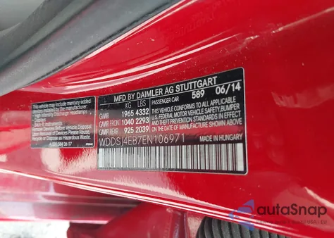 2014 Mercedes-Benz Cla 250 from USA, damaged, VIN WDDSJ4EB7EN106971